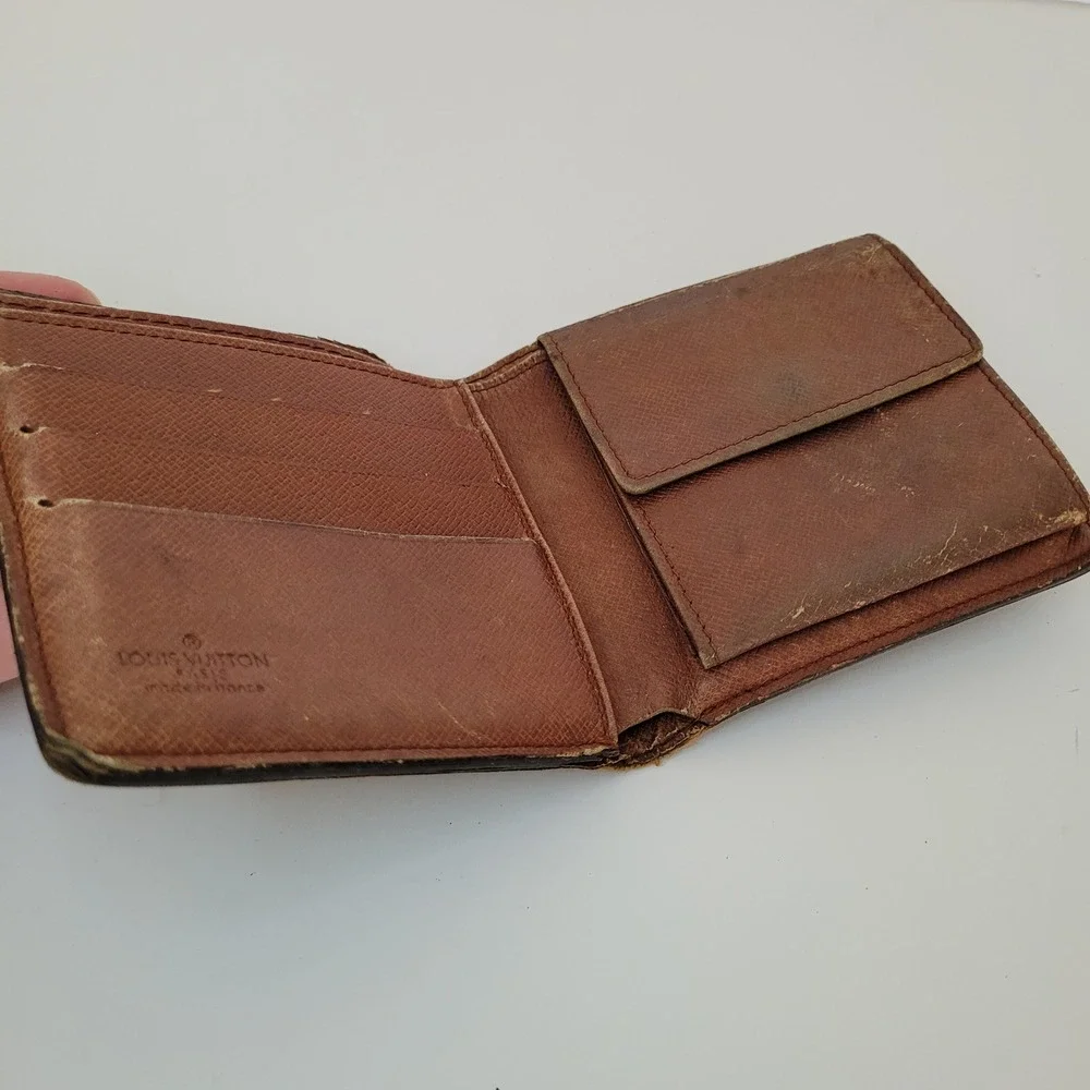 Louis Vuitton Monogram Bifold Wallet Brown Canvas Vintage Made in France M61665
